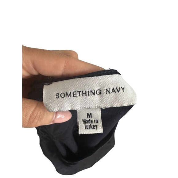 SOMETHING NAVY Navy Blue Long Sleeve Tie Back Top Size Medium - Picture 6 of 6